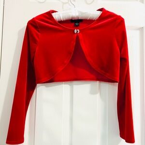 iZ Byer girls Cardigan Red Velour Velvet Holiday Christmas Top size M 10-12